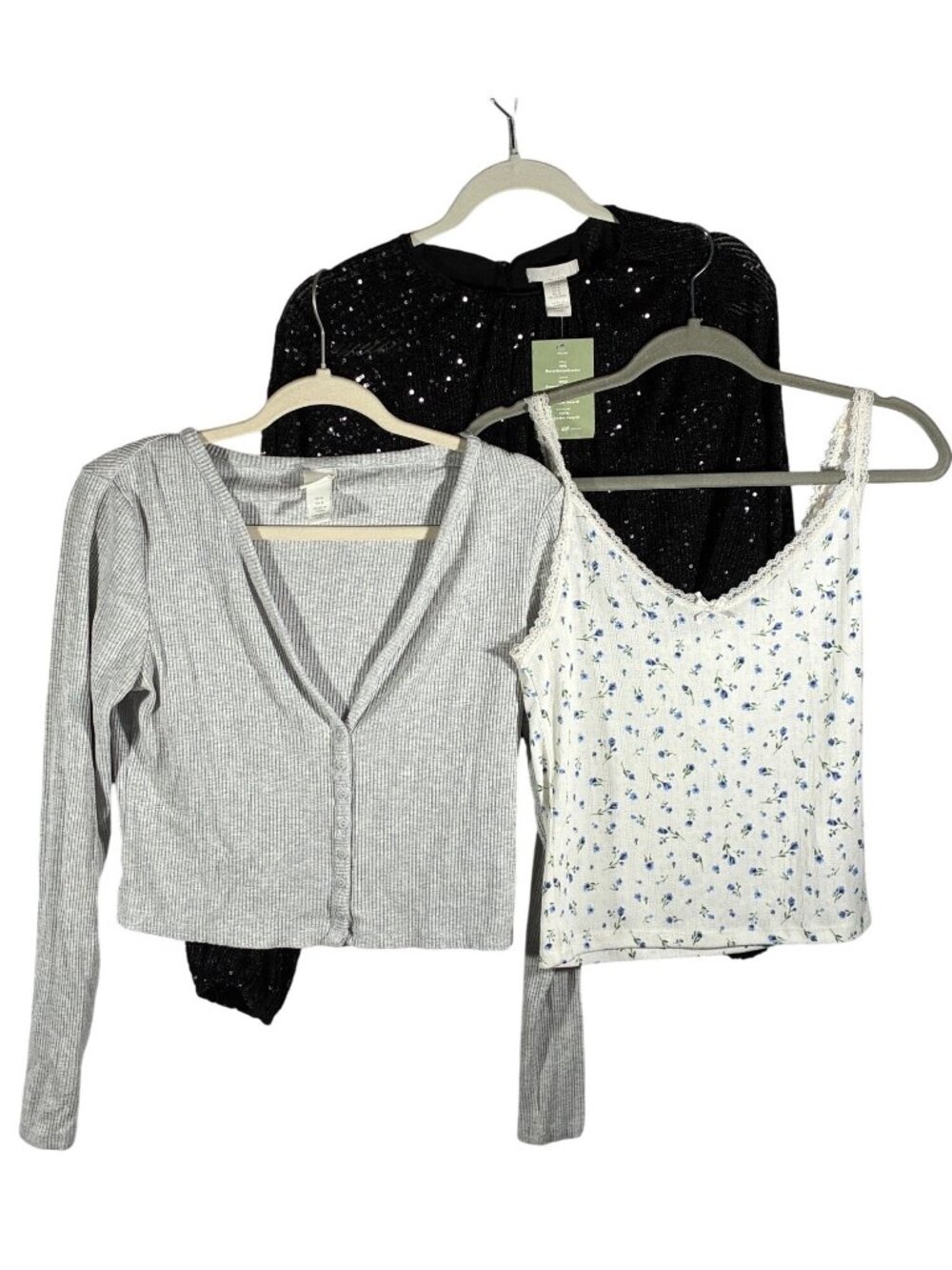 H&M Divided Womens Tank, cropped Henley top & Sequin Top Bundle M